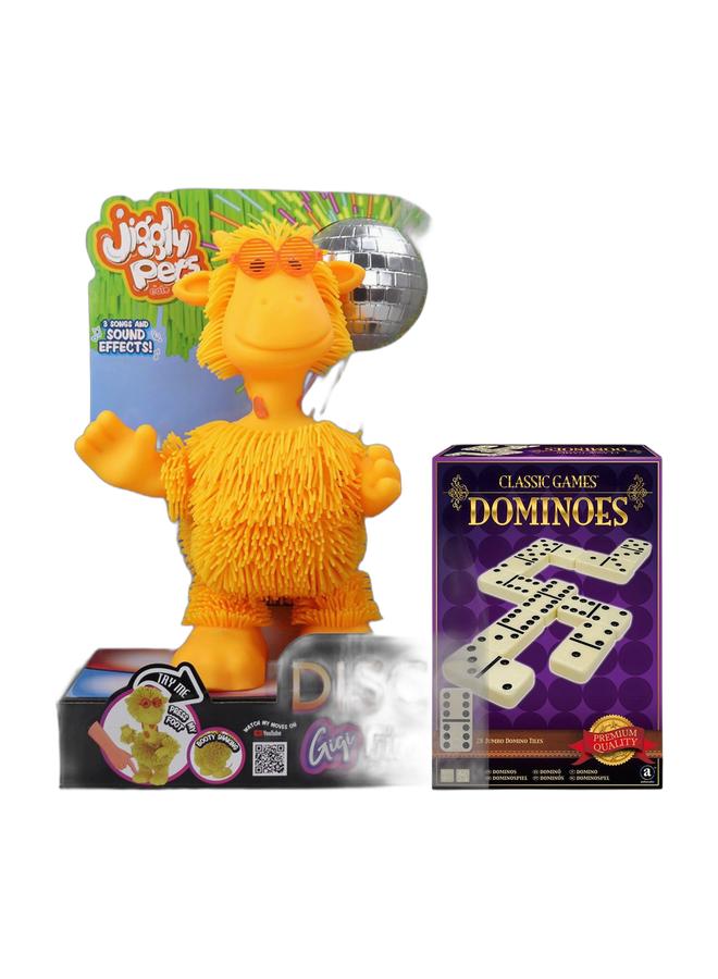 EOLO حيوانات جليدية للأطفال جيجي الزرافة الراقصة المطاطية - حركة كاملة للجسم مع موسيقى الغابة وتأثيرات صوتية - شعر مرن رائع أصفر للأعمار 4+ و ألعاب كلاسيكية - مجموعة دومينو مزدوجة 6 - Image 1